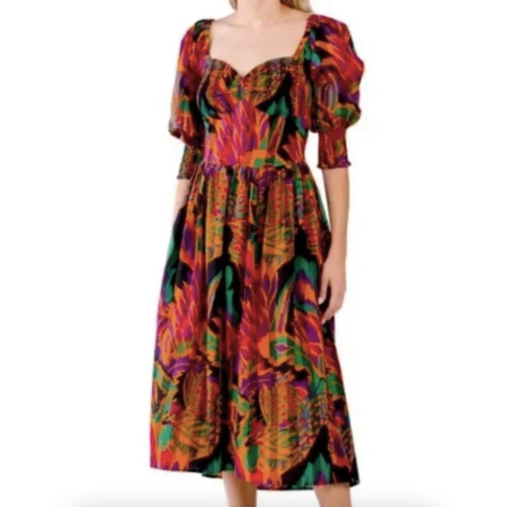 House of Harlow Midi Dress Small Meadow Floral Print Boho Resort Summer Wedding